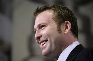 Martin Brodeur is interviewed after recording his 104th career shutout in an NHL hockey game against the Pittsburgh Penguins in Pittsburgh Monday, Dec. 21, 2009.