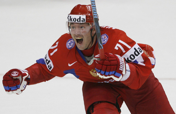 Ilya Kovalchuk figure skates during KHL All-Star game