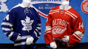 The uniforms the Red Wings and Maple Leafs will wear in the 2014 Winter Classic.