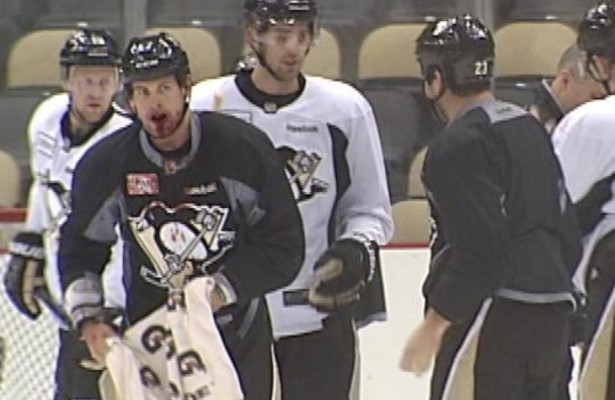 Malkin and Adams Exchange Punches in Practice